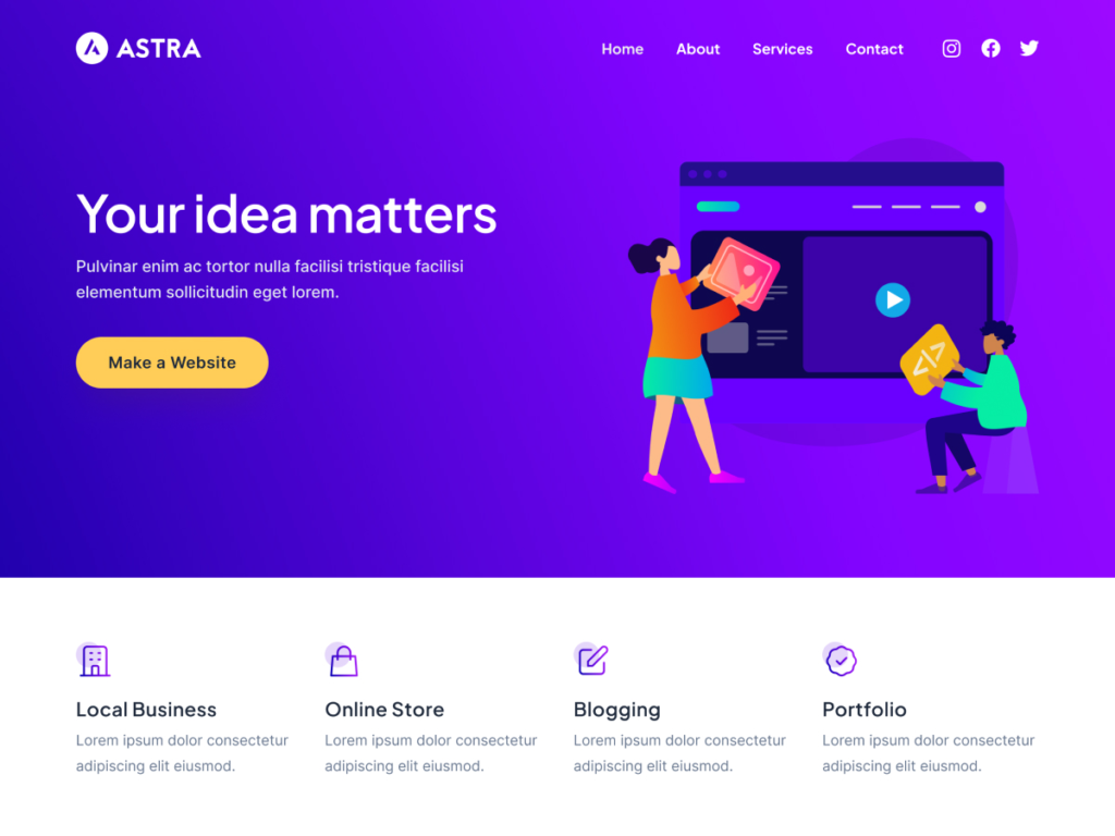 Tela do Template WordPress Astra 